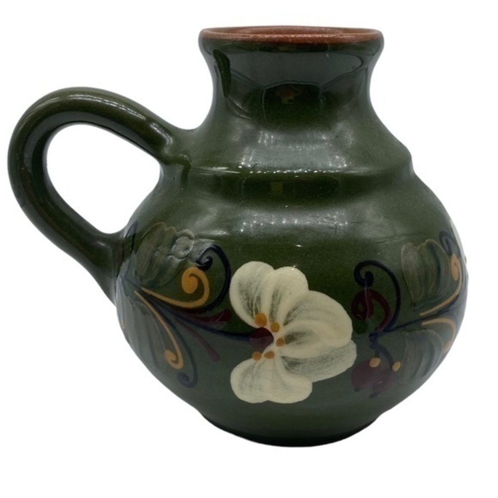 Vintage German Art Pottery Hand Painted Pitcher Wine Decanter Signed